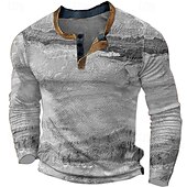 billiga Geometrisk-Herr Grafisk Färgblock Henleytröja Våffel T-shirt Långärmad 3D-tryck Mode Designer Ledigt Utomhussport Helgdag Festival Vår &amp; Höst Gul Blå Orange Grå Henley Henley T-shirt