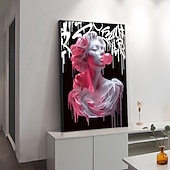 abordables Hasta 30 $-Chic Pink Girl Blowing Balloons Canvas Art Print - Modern Fluid Wall Decor for Living Room &amp; Kitchen Reusable No Frame Needed
