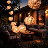 cheap Outdoor Lighting-Rattan Wire Ball Style Decorative Lantern String Lights - 10 Lights Globe Rattan Wicker Ball String Lights Indoor Outdoor Patio String Light for Home Pergola Porch Party Backyard