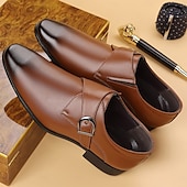 cheap Formal-Men’s Brown Faux Leather Monk Strap Dress Shoes – Sleek Buckle Design for Office Professionals, Business Meetings and Formal Occasions