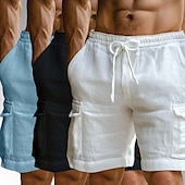 economico Classico-Per uomo Pantaloncini cargo Shorts di Lino Pantaloncini Estivi Shorts da Spiaggia Elastico in vita Coulisse Multi-tasche Semplice Comodità Traspirante Lunghezza al ginocchio All&#039;aperto Quotidiano