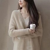 abordables Cardigans et vêtements d&#039;extérieur-Femmes Pull Cardigan Mode Streetwear Quotidien Couleur Unie Côtelé Ouvert devant Tricoté manche longue Hauts Longs Tricoter Fête Sortir Week-end Blanche Rose Claire Automne Hiver