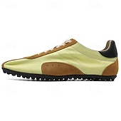 billiga Herrsneakers-Herr retro gula och bruna sneakers med ventilerande ovandel och halkfri sula, sportinspirerade vardagsskor för pendling, resor och vardagsbruk