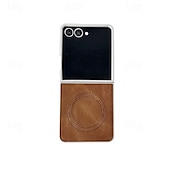 abordables Coques Samsung-téléphone Coque Pour Samsung Galaxy Z Flip 7 Z Flip 6 Z Flip 5 Z Flip 4 Z Flip 3 Coque Arrière Magnétique Antichoc Rétro TPU faux cuir