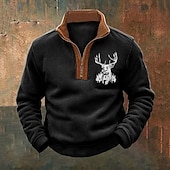 tanie Męskie bluzy 3D-Męskie Bluza dresowa Bluza z zamkiem błyskawicznym Czarny Szary Pół zamek Kolorowy blok Renifer Zamek błyskawiczny do połowy Nadruk Sport i turystyka Codzienny Święto Zabytkowe Moda miejska Codzienny