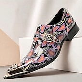cheap Premium Leather Loafers-Men&#039;s Punk-Inspired Pink Python Print Monk Strap Shoes – Statement Dress Footwear for Stylish Men at Clubs and Special Occasions