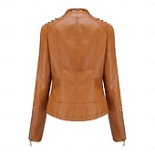 economico Giacche in finta pelle-Per donna Giacca in Ecopelle Confortevole Tasca Cerniera completa Moda Stile da Strada Semplice All&#039;aperto Casual Quotidiano Regolare Collo alla coreana Vestibilità regolare Manica Lunga Capispalla