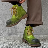 abordables Bottes de randonnée-Bottines à lacets en daim vert pour homme – chaussures de travail vintage pour l&#039;extérieur, idéales pour la randonnée automnale, le jardinage et le quotidien