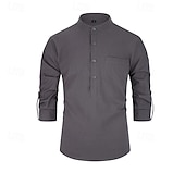 voordelige Heren Elite Overhemden-Voor heren Overhemd Zwart Wit Geel Rood Donker Marine Lange mouw Effen opa kraag School Formeel Kleding minimalistische