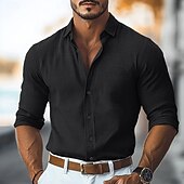 economico Casual da lavoro-Per uomo Camicia Camicia di lino Camicia Estiva Camicia da Spiaggia Camicia con Bottoni Semplice Vacanza Crociera Nero Rosa Verde Azzurro Manica Lunga Colletto Primavera &amp; Estate Tutte le stagioni