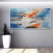 voordelige Abstracte schilderijen-handgemaakt olieverfschilderij op canvas, wanddecoratie, abstract strand, zonsondergang, landschap voor huisdecoratie, opgerold, frameloos, ongespannen schilderij