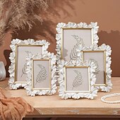 cheap Tabletop Picture Frames-White Resin Photo Frame with Gold-Edged 3D Daisy Design, Square Picture Frame for Desktop Display, Horizontal and Vertical Use, Ideal for Home Decor and Photography Props