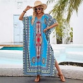 abordables Art &amp; Design Robes-Femmes Robe maxi Robe d&#039;Été Vacances Occasionnel Boho Soirée Sortir Plage Graphique Géométrique Tribal Manche Courte Col en V Bleu Ciel Rose rouge Été Printemps
