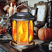 abordables Halloween al Aire Libre-1 linterna solar impermeable de mano con forma de llama intermitente para Halloween y Navidad, ideal para exteriores, patio, jardín, césped, camino, terraza, camping, decoración, luz de paisaje, luz