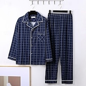 economico Pigiami-Per uomo Pigiami Set Pigiama Top e pantaloni del pigiama 1 Set Plaid Moda Elegante Classico Casa Quotidiano Da letto Poliestere Comodità Morbido Traspirante Bavero Manica Lunga Camicia Pantalone