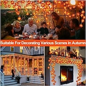 abordables Lumières d&#039;Halloween-Guirlande lumineuse d&#039;Halloween en forme de feuille d&#039;érable et de citrouille, alimentée par piles, décoration d&#039;intérieur et d&#039;extérieur à suspendre pour étagère, bureau, porche, Thanksgiving,