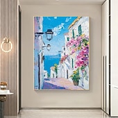 cheap Landscape Paintings-Handmade abstract street art oil painting France Paris City Landscape oil painting Oil painting of Street View of Paris City People walking in the bustling streets of Paris frame painting