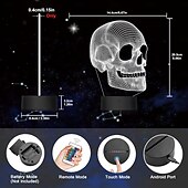 economico Illuminazione di Props di Halloween-Luce notturna a forma di teschio per bambini, lampada da tavolo a LED con illusione 3D, 16 colori cangianti, telecomando e timer, il miglior regalo di Natale, Halloween e compleanno per bambini.