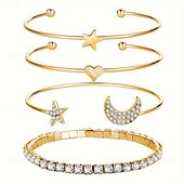 billige Armbånd-Dame Armringer geometriske MOON Hjerte Stjerne Elegant Mote Luksus Legering Armbånd Smykker Sølv / Gull Til Fest