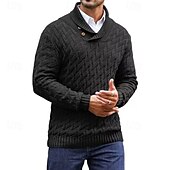 abordables Pull col rond-Homme Pull Torsadé Tricoter Hauts Réguliers Tricoté Coupe ajustée Uni Col montant Tricots Contemporain Occasionnel Tenue quotidienne Vêtement Tenue Automne Noir Rouge Bordeaux M L XL