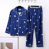 economico Pigiami-Per uomo Pigiami Set Pigiama Top e pantaloni del pigiama 1 Set Stampe Grafiche Moda Elegante Classico Casa Quotidiano Da letto Poliestere Comodità Morbido Traspirante Bavero Manica Lunga Camicia