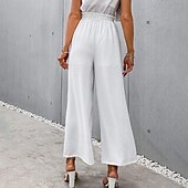 abordables jambe large et taille haute-Femmes Jambe large Slacks Streetwear Occasionnel Longueur complète Naturel Uni Avec Poches Taille Élastique Confortable Fête Week-end Rouille Vert printanier Noir Blanche Automne Coupe régulière