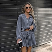 tanie Damskie dresy-Damskie Moda Moda miejska Codzienny Dres Długi rękaw Kaptur Jednokolorowe Na zewnątrz Urlop Joga Niebieski Wiosna Regularny