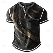 preiswerte Geometrisch-Herren Geometrisch Abstrakt Henley Hemd Waffel-T-Shirt Kurzarm Täglich Retro Vintage Klassisch Sport im Freien Lässig Ferien Frühling &amp; Sommer Ganzjahres Gelb Blau Purpur Grau Henley Henley T-Shirt