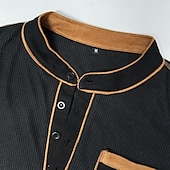tanie Casualowa koszulka Henley-Męskie Koszula Henley z waflami Koszulki Krótki rękaw Jednokolorowe Równina Moda Designerskie Wygodny Kolorowy blok Guziki Henley Na zewnątrz Codzienny Lato Na każdy sezon Czarny Granatowy Brązowy