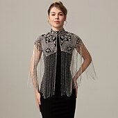 preiswerte Schals &amp; Umhänge-Retro Vintage Goldene Zwanziger 1920er Umhang Schals Der große Gatsby Flapper-Mädchen Pailletten Fransen Damen Weihnachten Halloween Karneval Hochzeit Abendgesellschaft Maskerade Erwachsene
