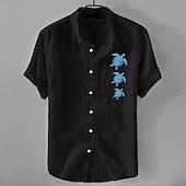 economico Classico-Per uomo Camicia Camicia di lino Camicia Estiva Camicia da Spiaggia Camicia con Bottoni Tartaruga Vacanza Ferie Nero Bianco Rosa Blu Manica Corta Collo ripiegato Estate Abbigliamento