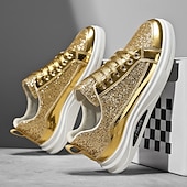 preiswerte Lässige Sneakers-Herren-Sneaker mit goldenem Glitzer, lässige Modeschuhe für Streetwear-Partys und Feiertagsveranstaltungen