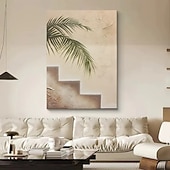 cheap Landscape Paintings-Handmade Oil Paintings Canvas Wall Art Decoration Modern Wabi-Sabi Style Large Leaves for Home Dining Room Decor Rolled Frameless Unstretched Painting