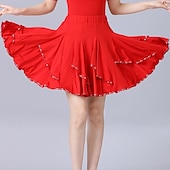 preiswerte Kleidung für lateinamerikanische Tänze-Lateinischer Ballsaal-Übungsrock für Damen – Cha-Cha/Rumba/Jitterbug-Dreischritt-Tanz-Halbrock, ausgestellte Rüschen für Square Dance &amp; Bühne