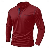 economico Maglietta casual Henley-Per uomo Maglia Henley Maglietta Manica Lunga Tinta unica Semplice Tinta unita Moda Designer Casual Tasca Bottoni Henley All&#039;aperto Casuale Quotidiano Estate Autunno Inverno Grigio scuro Nero Bianco