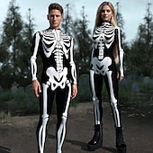 tanie Stroje dla par i grup-Karnawał 2026 Body Kostiumy dla par na Halloween Kombinezon zakrywający całe ciało Szkielet Straszny Kostium Doroślu Dla dzieci Wszystko Halloween Karnawał Dzień Zmarłych Kij Impreza Spektakl Łatwe