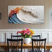 abordables Peintures Abstraites-peinture à l&#039;huile faite à la main peinte à la main horizontale abstraite épaisse texture huile vagues paysage moderne salon décoration de la maison toile roulée (sans cadre)