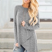 preiswerte Damen Einfache Oberteile-Damen T Shirt Einfach Mode Modern Langarm Rundhalsausschnitt Normale Oberteile Täglich Schwarz Blau Grau Sommer