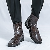 levne Biker Boots-Pánské Boty Motorkářské boty Chůze Vinobraní Na běžné nošení Bristké PU kůže Pohodlné Protiskluzové Teplý Kotníčkové Povaleč Elastická gumička Černá Hnědá Podzim Zima