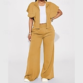 abordables pierna ancha y cintura alta-Mujer Perneras anchas Chinos Casual Medio corto Cintura Media Plano Perneras anchas Cintura elástica Confortable Transpirabilidad Deporte Casual Diario Negro Amarillo Rosa Vino Primavera Otoño Holgado