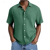 economico camicia da uomo con bottoni-Per uomo Camicia Camicia a nido d&#039;ape Camicia Estiva Camicia casual Camicia da Spiaggia Camicia con Bottoni Nero Bianco Verde chiaro Rosa Blu reale Manica Corta Semplice Bavero Vacanza Camicia