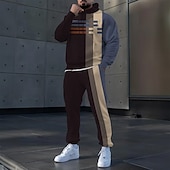 cheap Men's 3D Sweatshirt Sets-Men's Color Block 2pcs 3D Sweatshirt Sets Tracksuit Hoodie Sweatshirt Long Sleeve Long pants Hooded Sporty Casual Daily Athleisure 3D Print Spring Fall Winter Brown