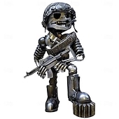 cheap Halloween Hanging &amp; Tabletop Decorations-Halloween Skeleton with Machine Gun Resin Figurine, Sci-Fi Alien Robot Statue with Gatling Gun, Creepy Resin Decor for Home, Office or Party Display