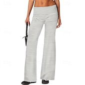 baratos perna larga e cintura alta-Mulheres Perna larga Calças Calça Palazzo Moda Roupa de rua Comprimento total Natural Listrado Cintura elástica Respirabilidade Confortável Rua Roupa Diária Para Noite Preto 1 # Preto Rosa claro