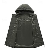 お買い得  スポーツジャケット-男性用 アウトドアジャケット ウィンドブレーカー レインジャケット 日常 お出かけ 防風 高通気性 ポケット 春 秋 平織り ファッション クラシック フード付き レギュラー ブラック カーキ色 アーミーグリーン ジャケット