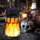 billige Halloween utendørs-1 stk halloween jul utendørs solcelledrevet vanntett blinkende flamme håndholdt lykt 28 led-stråler gårdsplass hage plen sti anhengslampe hengende lys dekorativ lys landskapslys