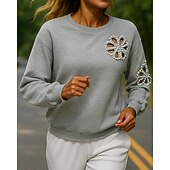billiga Huvtröja &amp; Sweatshirt-Dam Tröja med pullover Casual Toppar Ihålig Långärmad Överdelar Fritids- Solid färg Mode Andningsfunktion Utomhus Sportkläder Sportkläder Grå