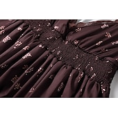 preiswerte Ausgefallene Kleider-Damen Midikleid Blumenkleid Boho-Kleid Westernkleid Mode Modern Urlaub Ferien Ausgehen Normale Passform Blume Langarm V Ausschnitt Braun Sommer