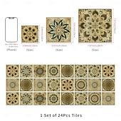 economico Adesivi murali-24 adesivi per piastrelle in stile marocchino, decalcomanie murali in PVC con pellicola di cristallo ispessita, impermeabili &amp;Decorazione murale in piastrelle retrò, antiolio e rimovibili, per bagno,