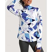 זול חולצת נשים-בגדי ריקוד נשים גיאומטרי חולצת POLO חולצת טניס שרוול ארוך דפוס רבע מיקוד Pullover הגנת UV אלסטי נושם טניס גולף פיקלבול צווארון רוכסן חולצה Polo ורוד כחול בגדי טניס